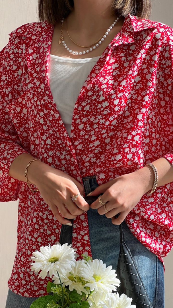 شومیز گل قرمز