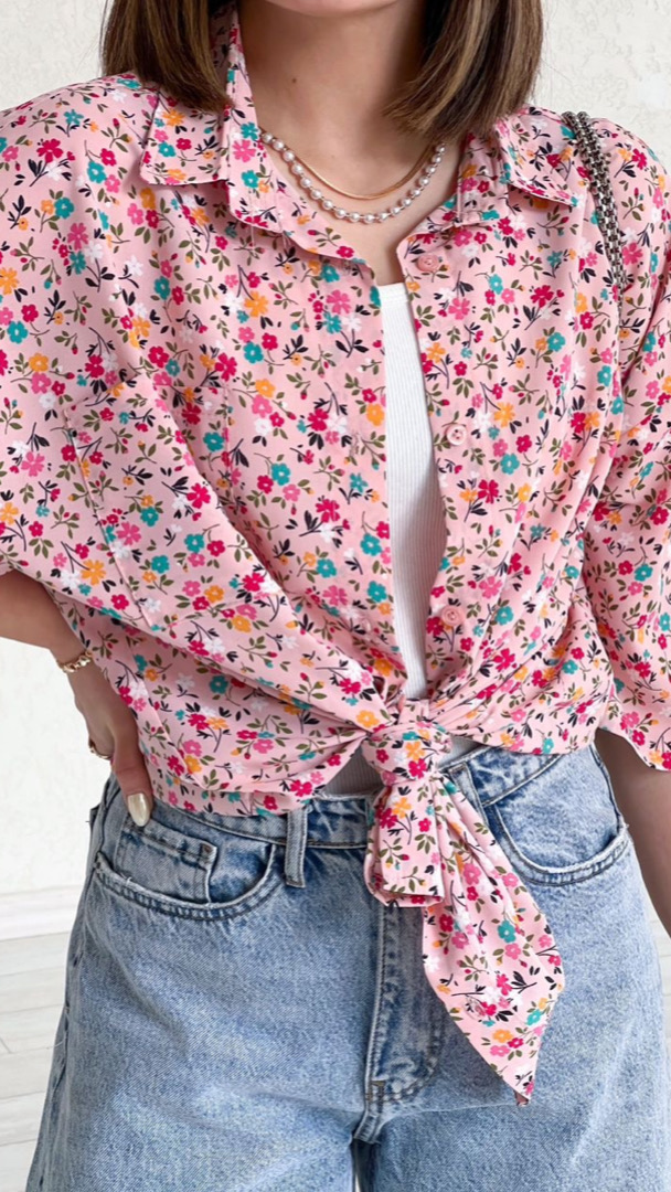 شومیز گل نقاش صورتی