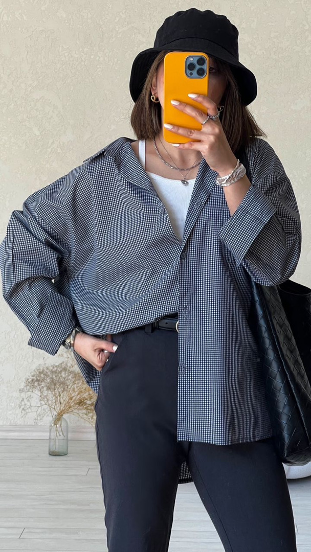 پیراهن چارخونه ریز مشکی