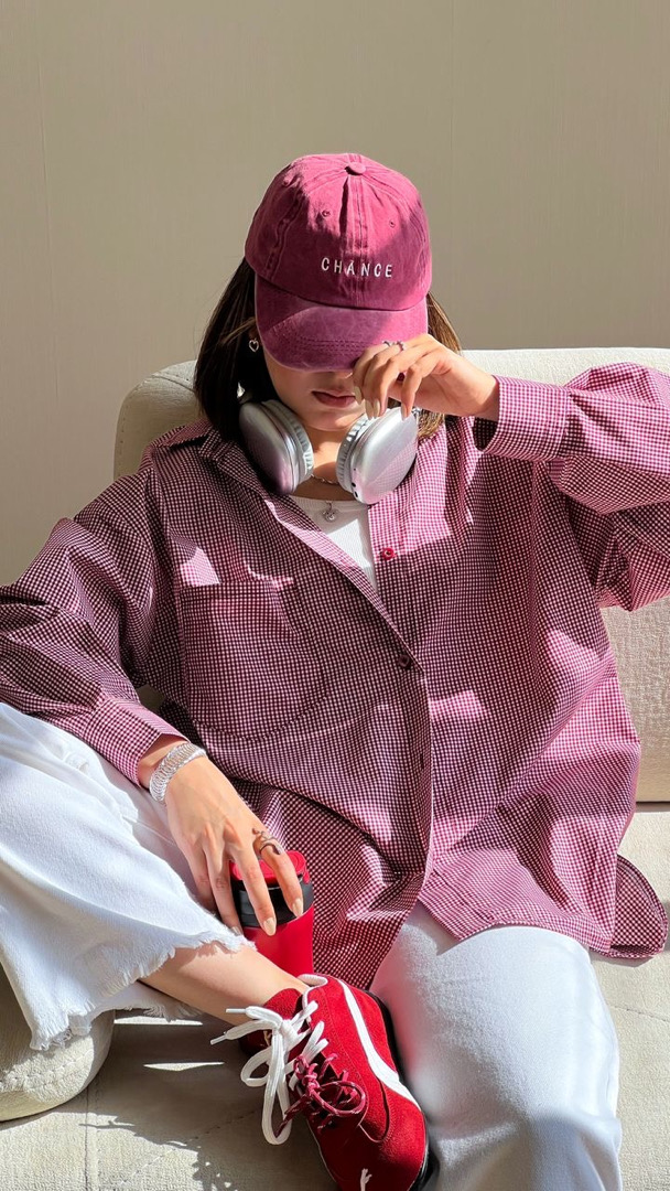 پیراهن چارخونه ریز زرشکی