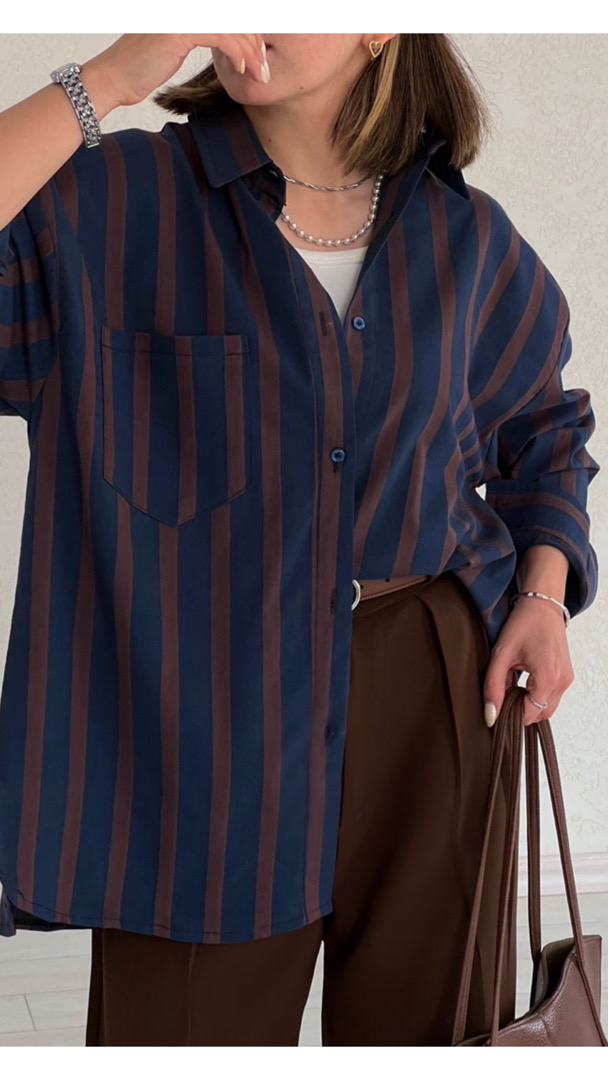 شومیز راه راه سرمه ای قهوه ای