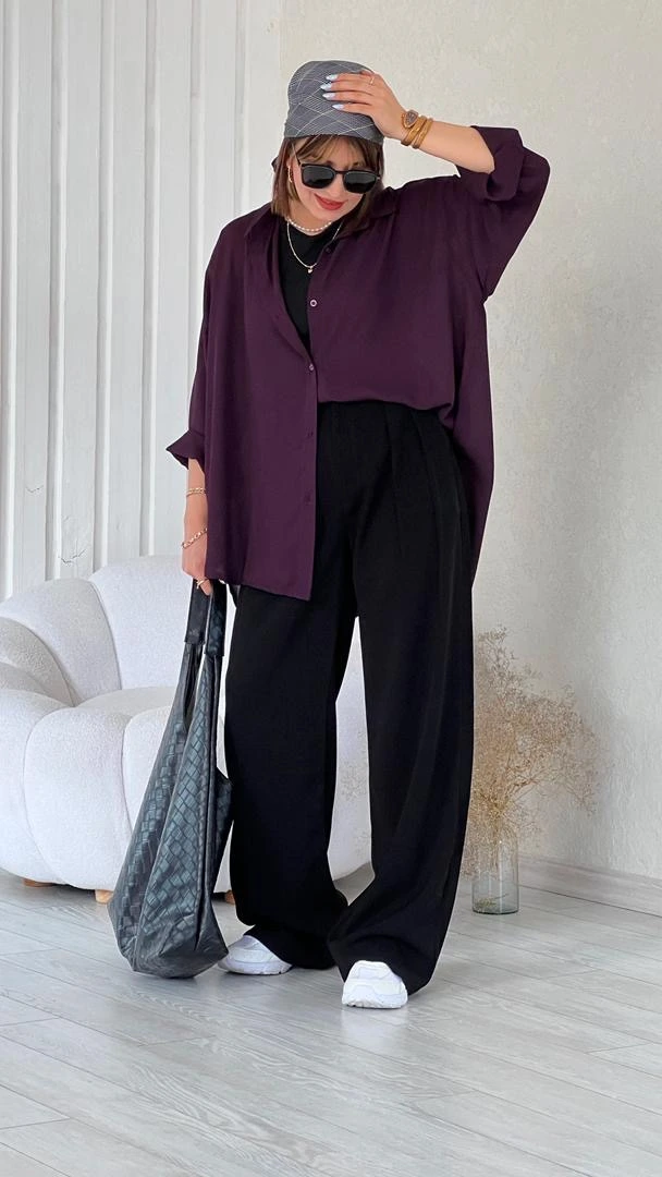 شومیز حریر بادمجانی