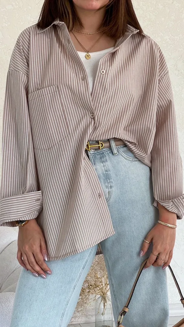 شومیز راه راه کرمی