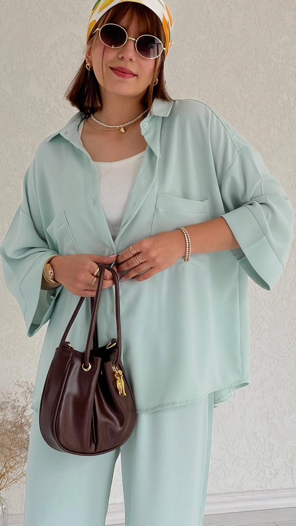 ست شومیز شلوار فیروزه ای روشن راوی