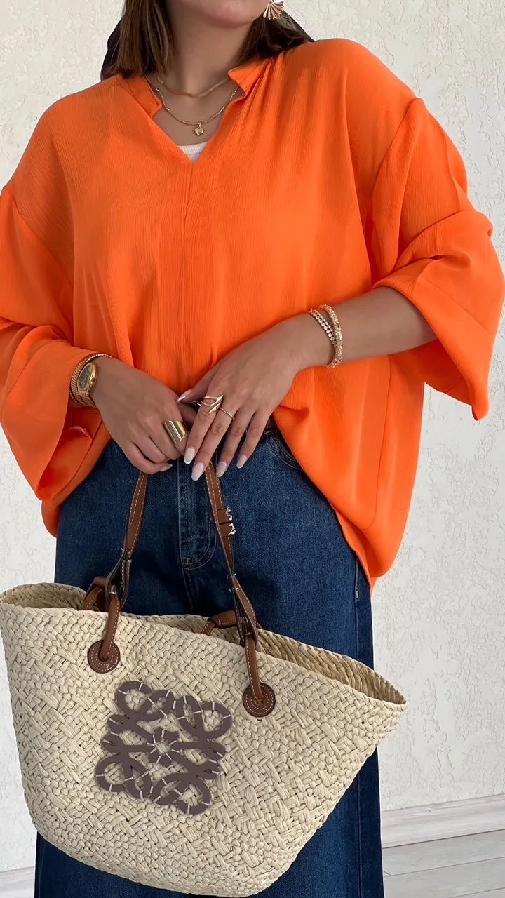 شومیز حریر قاصدک پرتقالی