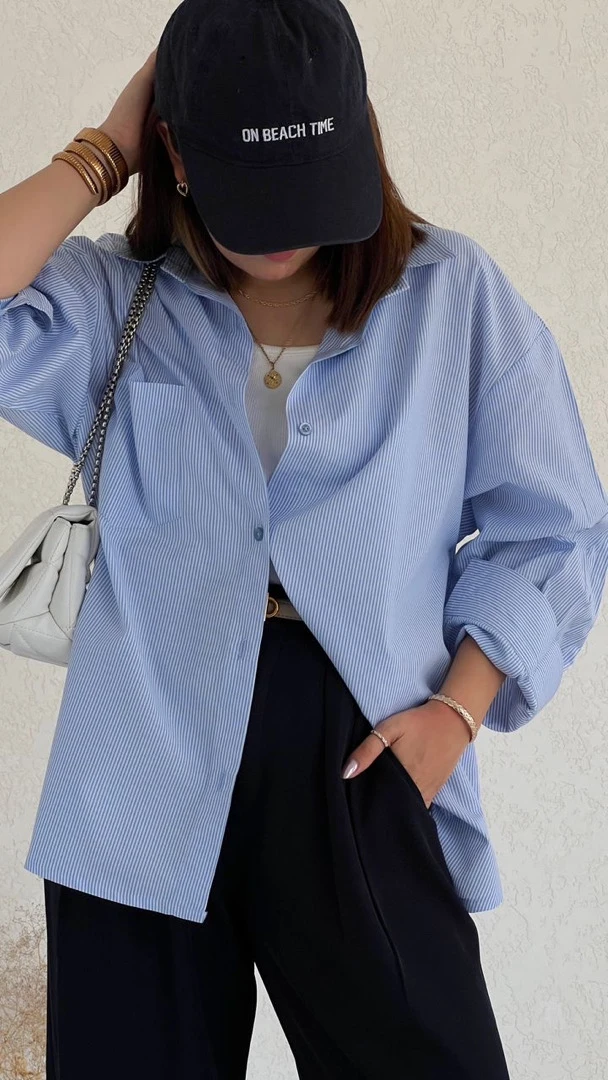 شومیز راه راه آبی کلاسیک