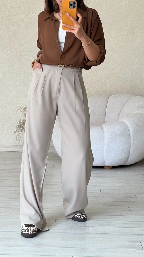 شلوار پیله ای کرمی