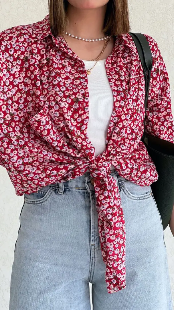 شومیز گل قرمز