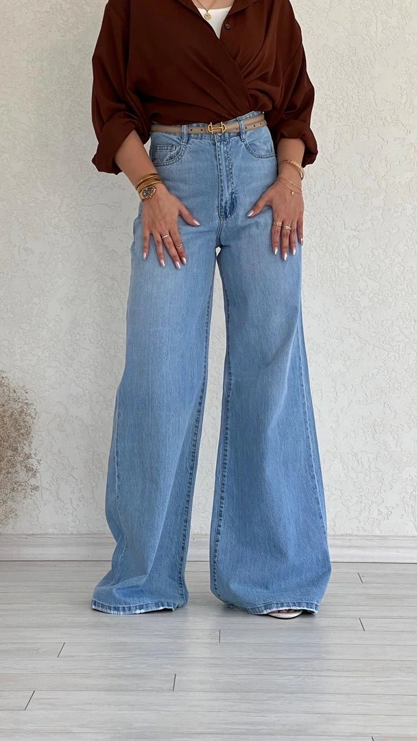 شلوار فول بگ آبی یخی