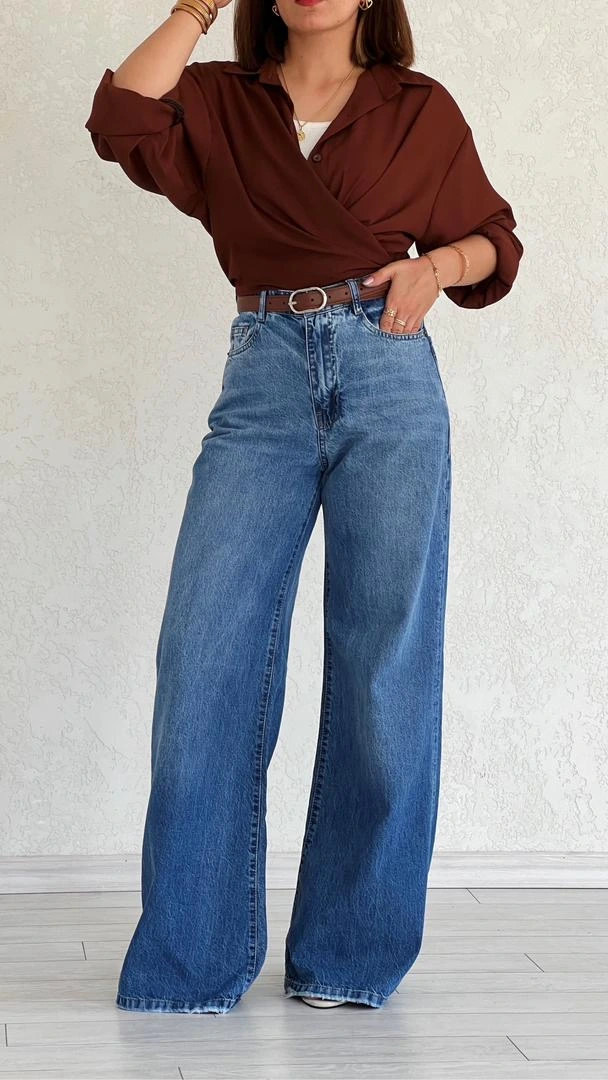 شلوار فول بگ آبی تیره