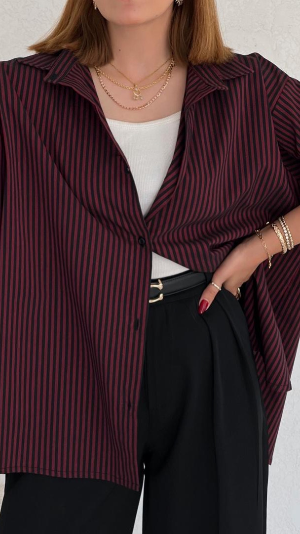 شومیز پنبه قرمز مشکی