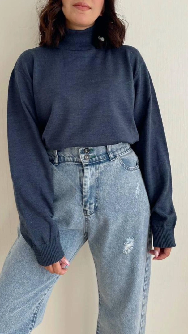 یقه اسکی ساده آبی تیره