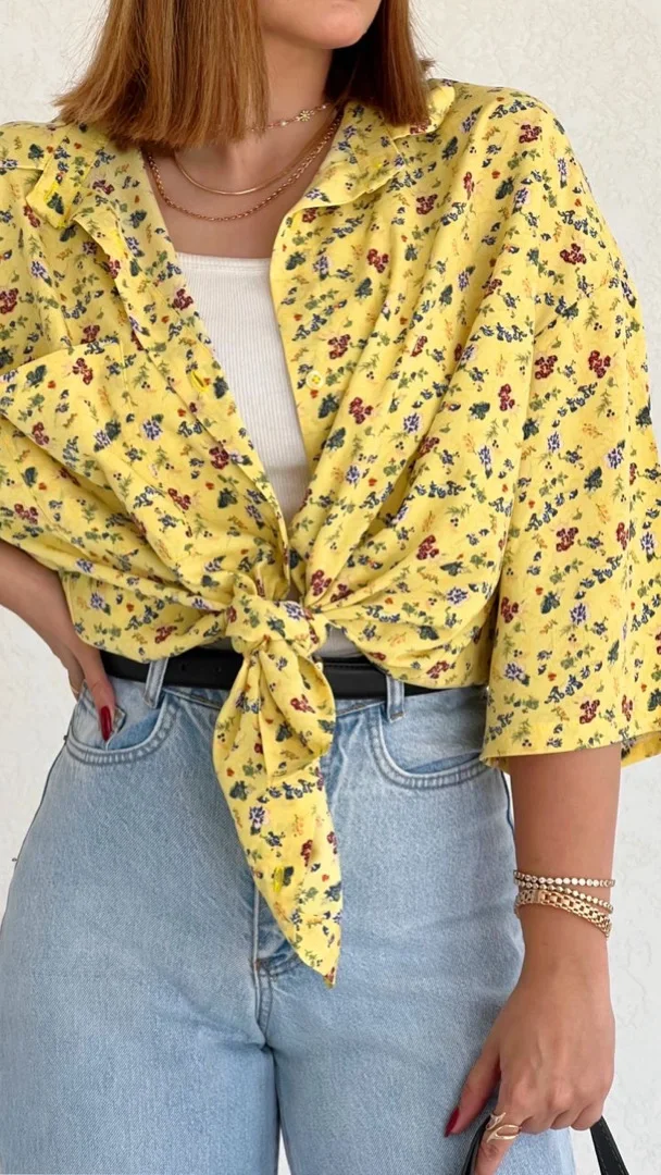 شومیز گل سنبل زرد