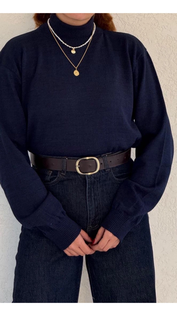 یقه اسکی ساده سرمه ای روشن