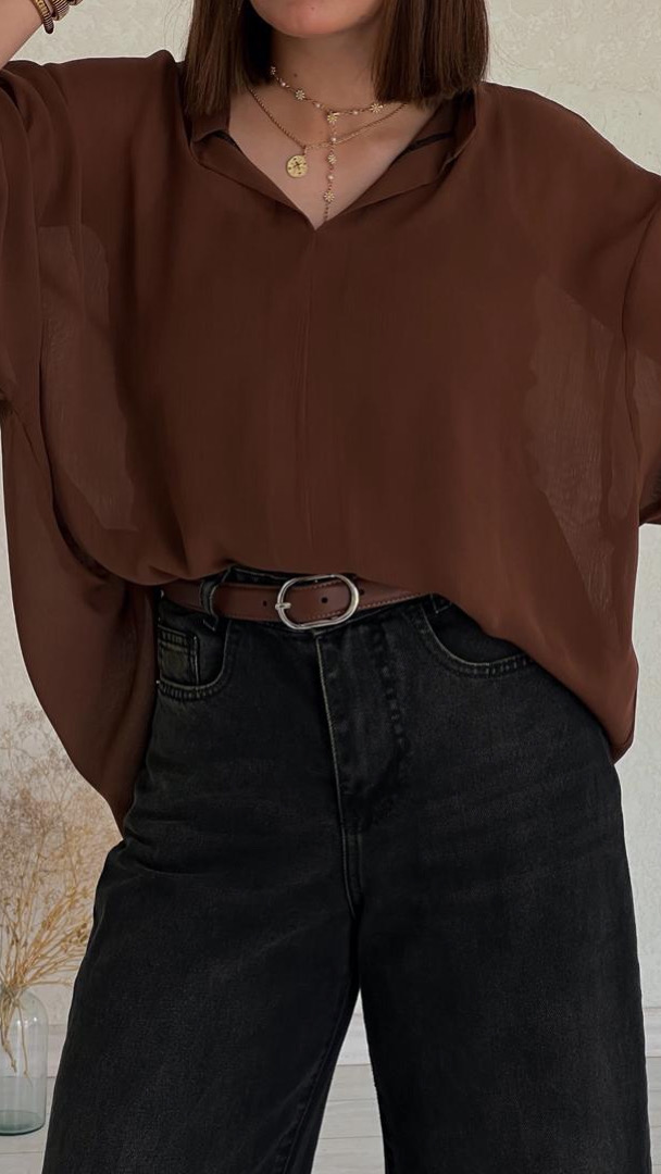 شومیز حریر قهوه ای قاصدک