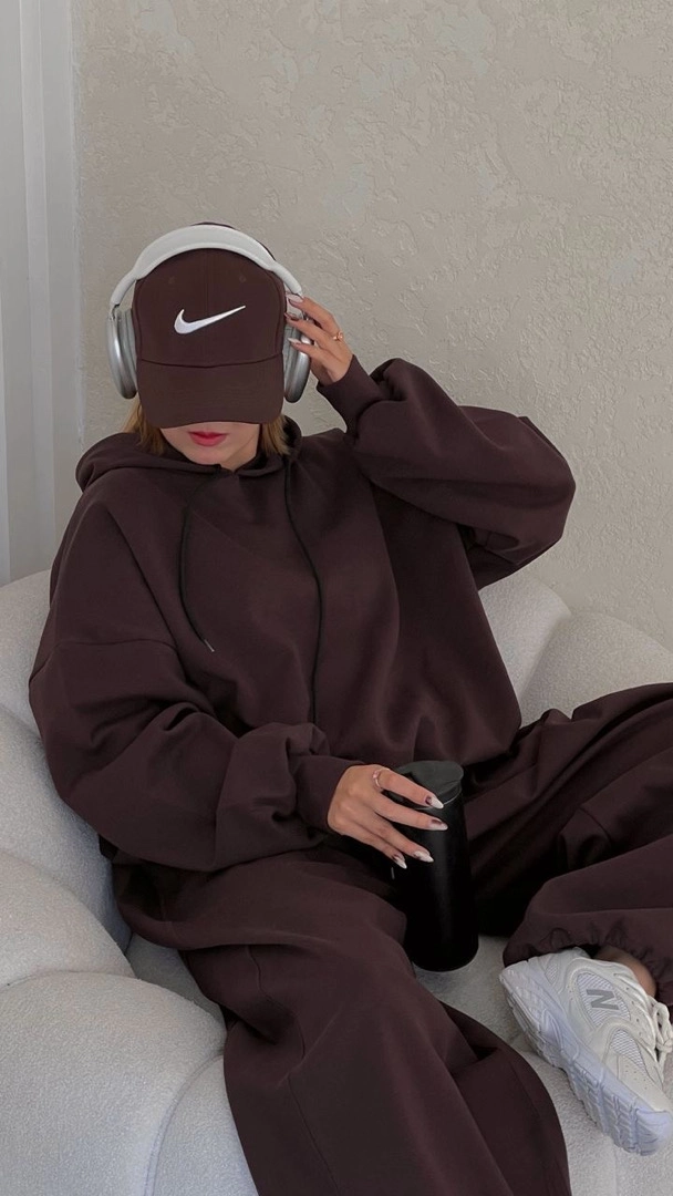 ست هودی شلوار کوکو قهوه ای