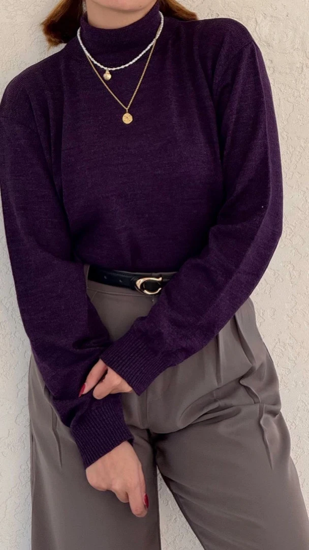 یقه اسکی ساده بادمجانی